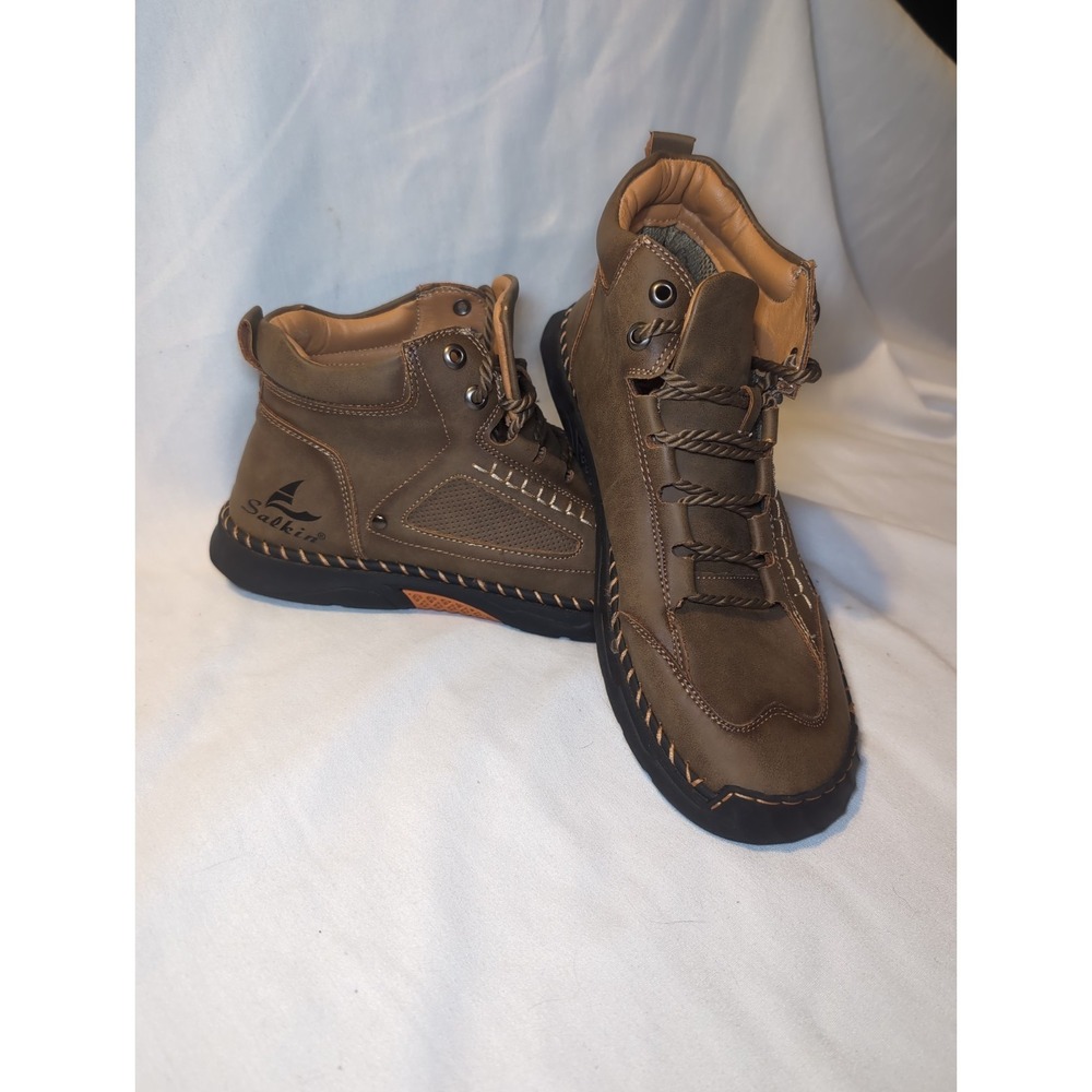 Salkin Men's 11 Brown Leather Lace Up High Top Boots Casual Fashion Ankle Shoes